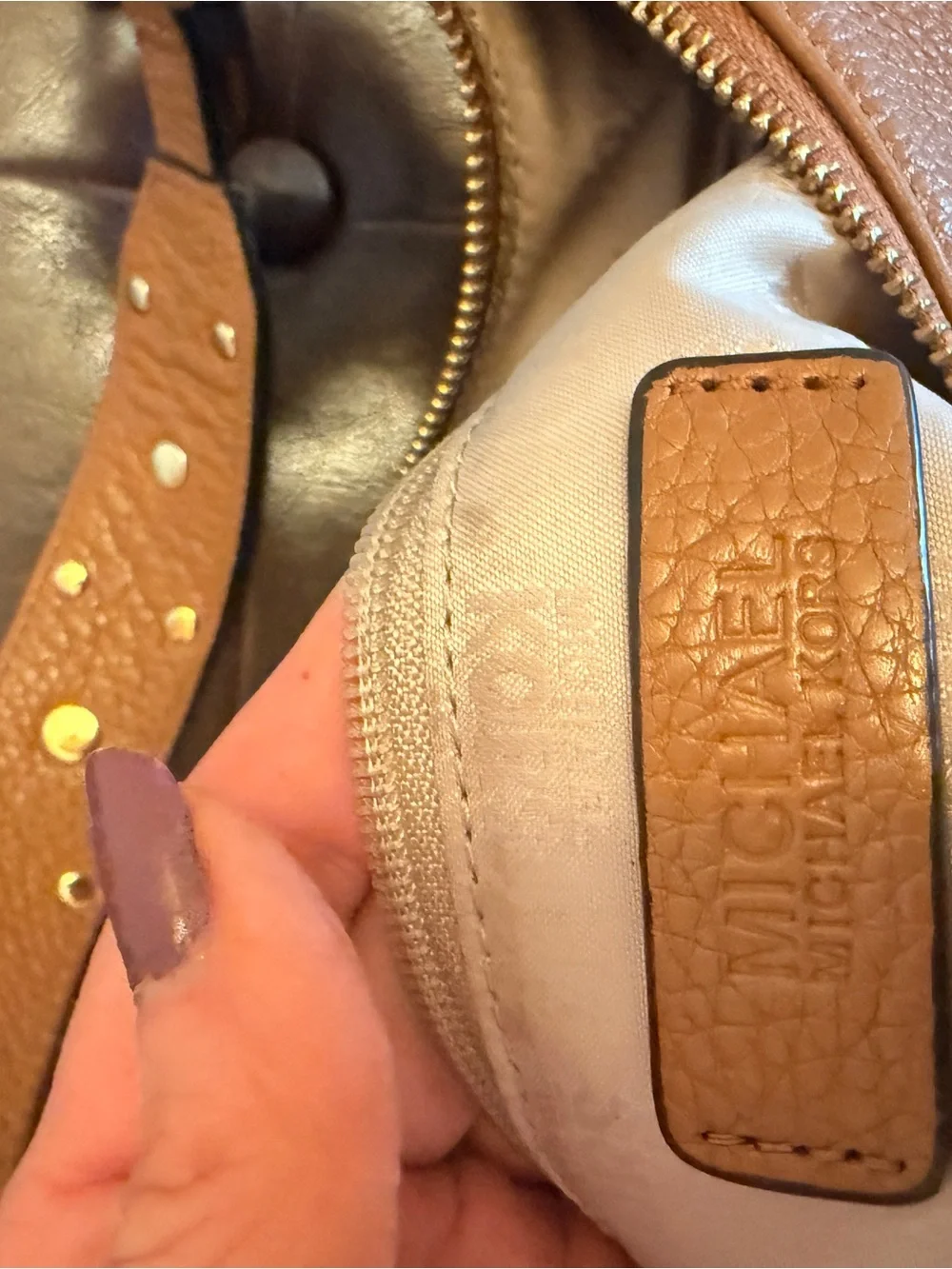Michael Kors Cognac Pebbled Leather Hobo with Gold-Tone MK Charm